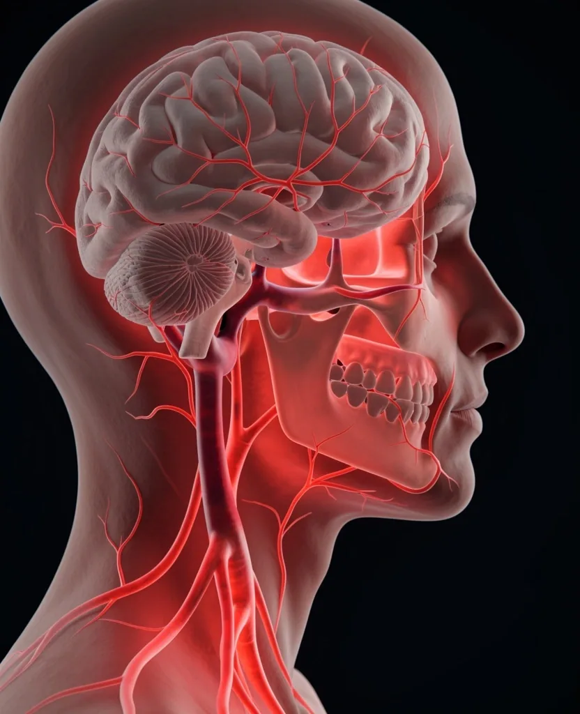 Anatomická ilustrace cév v oblasti hlavy